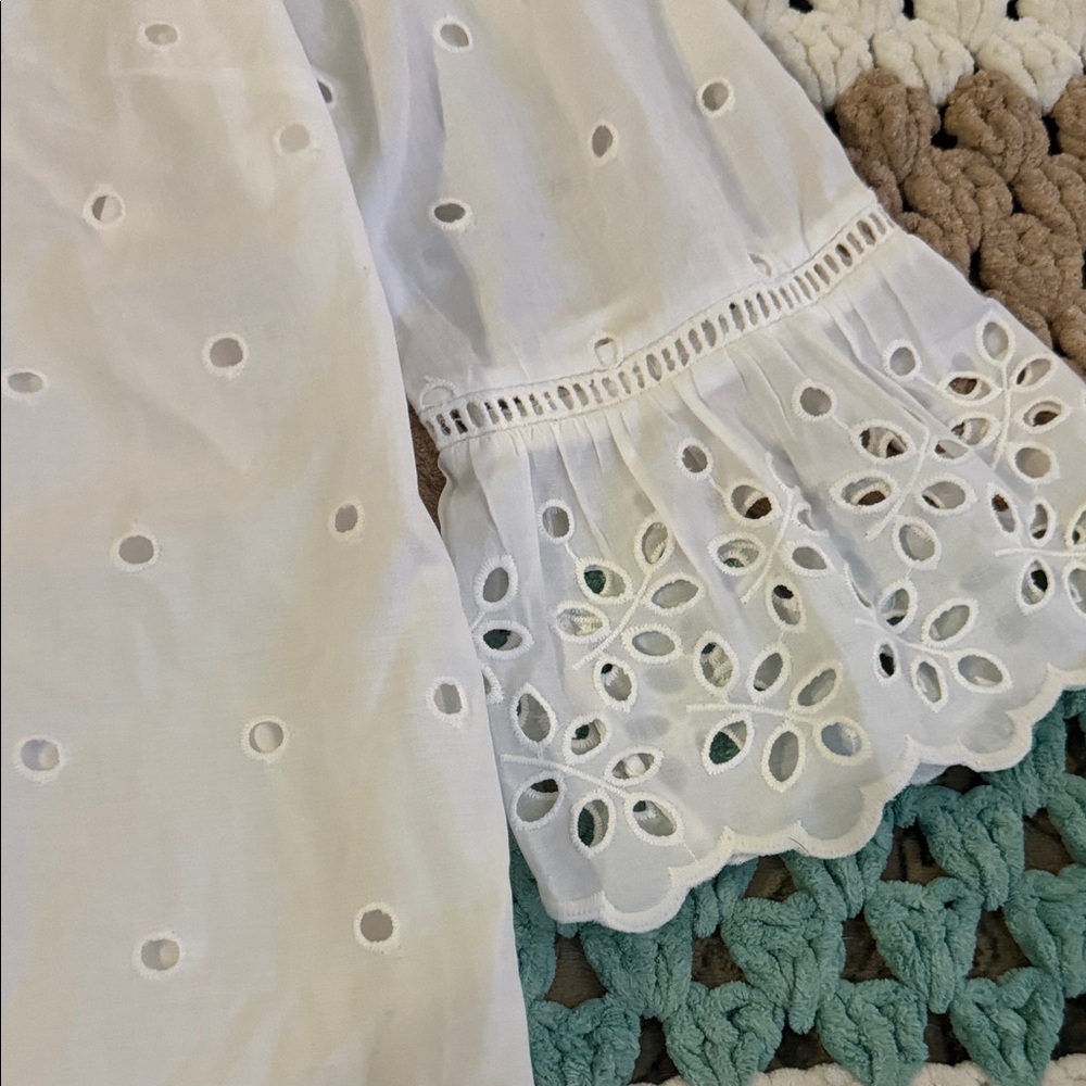 Daniel Rainn White Eyelet BoHo Bohemian Peasant Blouse Top Shirt Womans sz Small - Picture 4 of 10